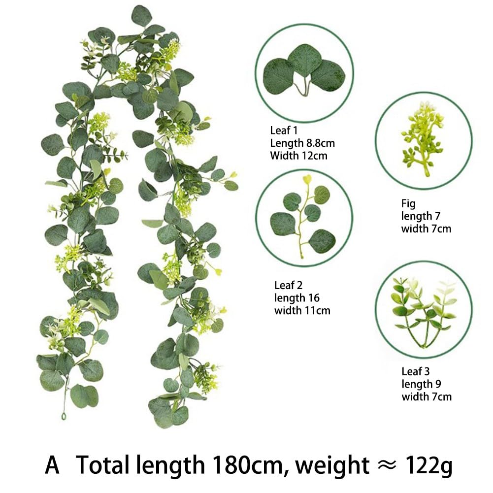 Künstliche Eukalyptus-Girlande, 2 Stück, 0,8 m, künstliche grüne Rebe für Hochzeit, Party, Heimdekoration, Wanddekoration