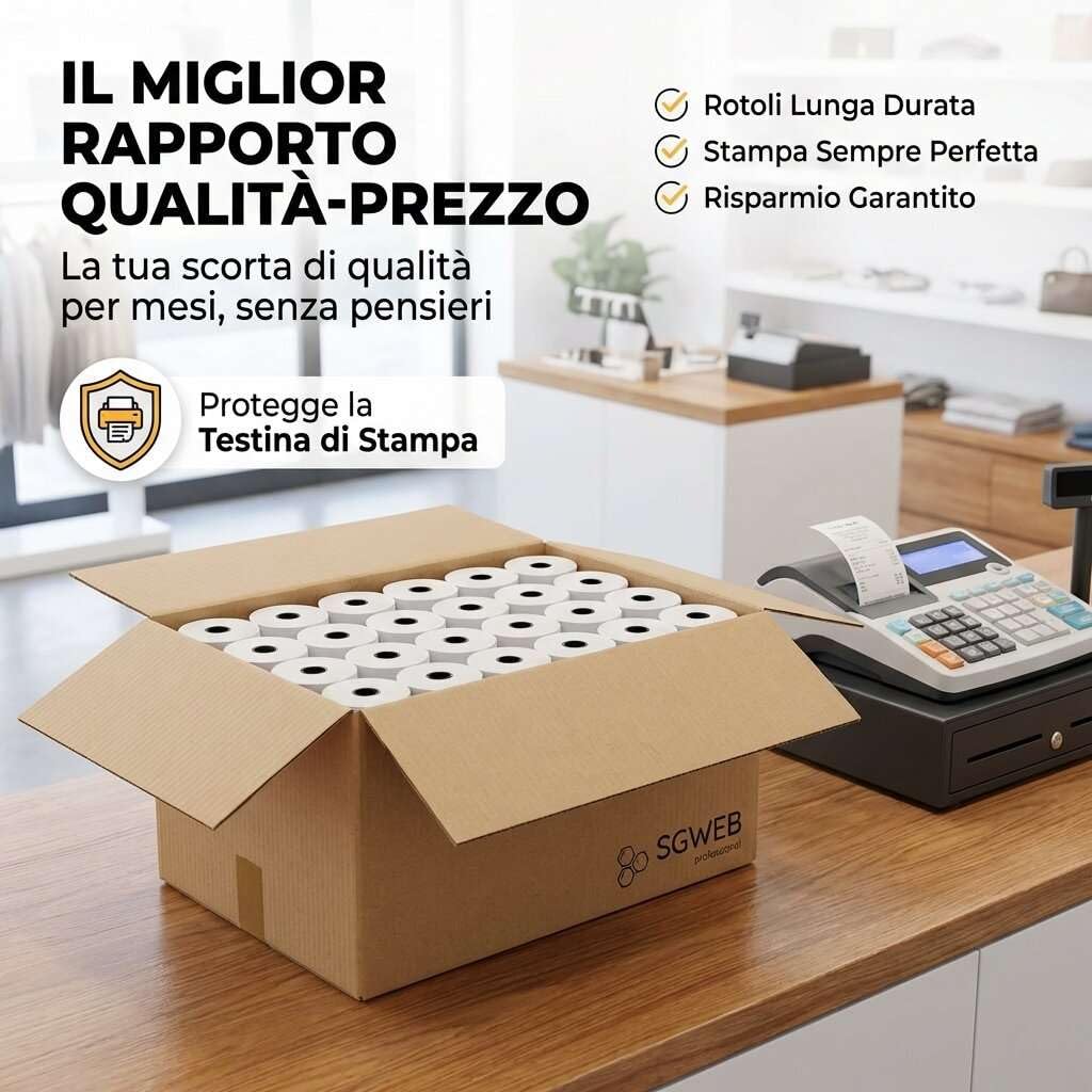 Rotoli Carta Termica 80x80 per Registratore di Cassa Fiscale, Foro 12 mm, Senza BPA, Bianco (100 pz)