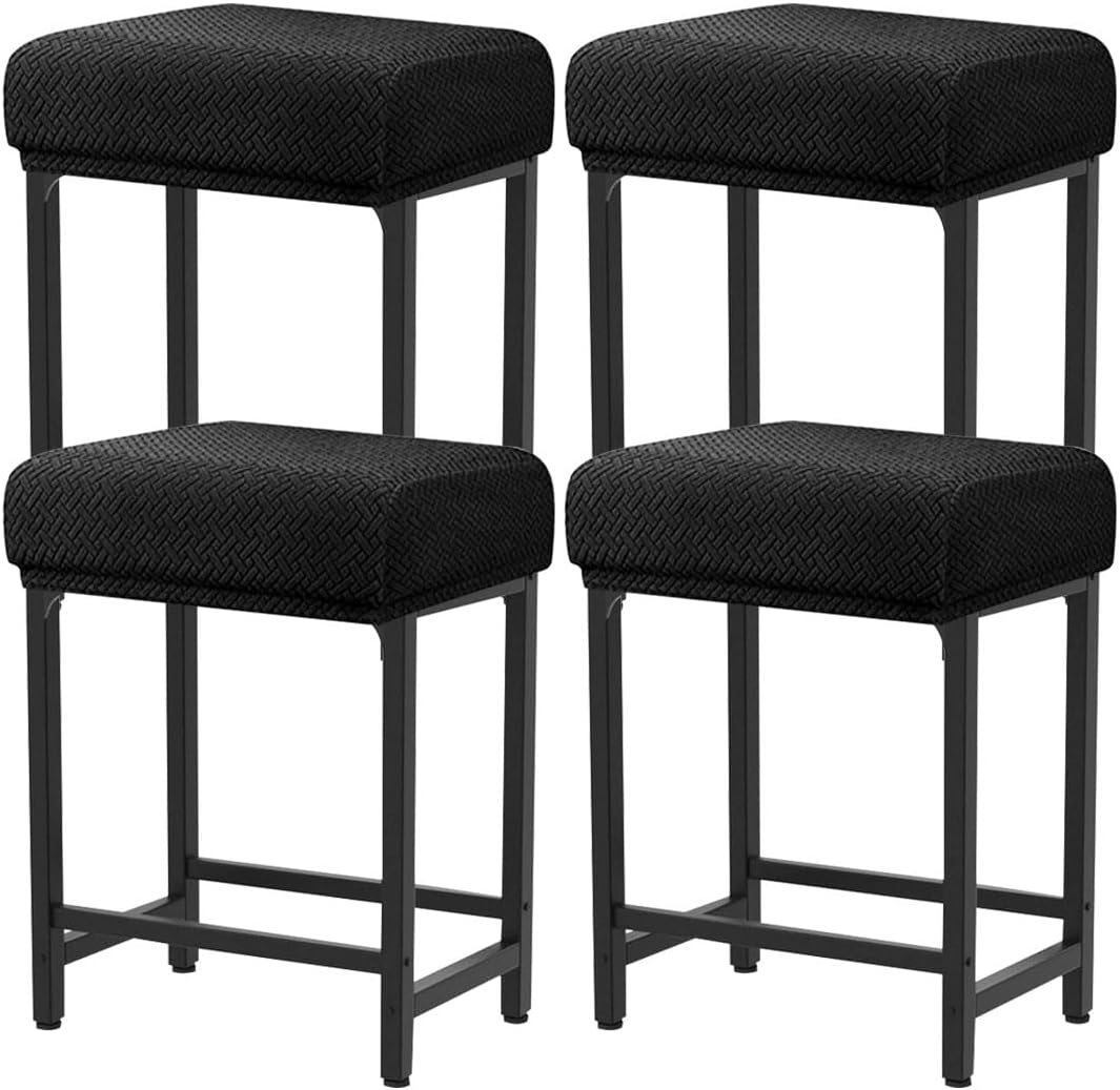Levoberg Bar Stool Cover Rectangle Stretch Counter Height Barstool Slipcovers Rectangular Vanity Stool Cover Kitchen Counter Saddle Seat Cover for Wooden Metal Bench Set of 4 Black