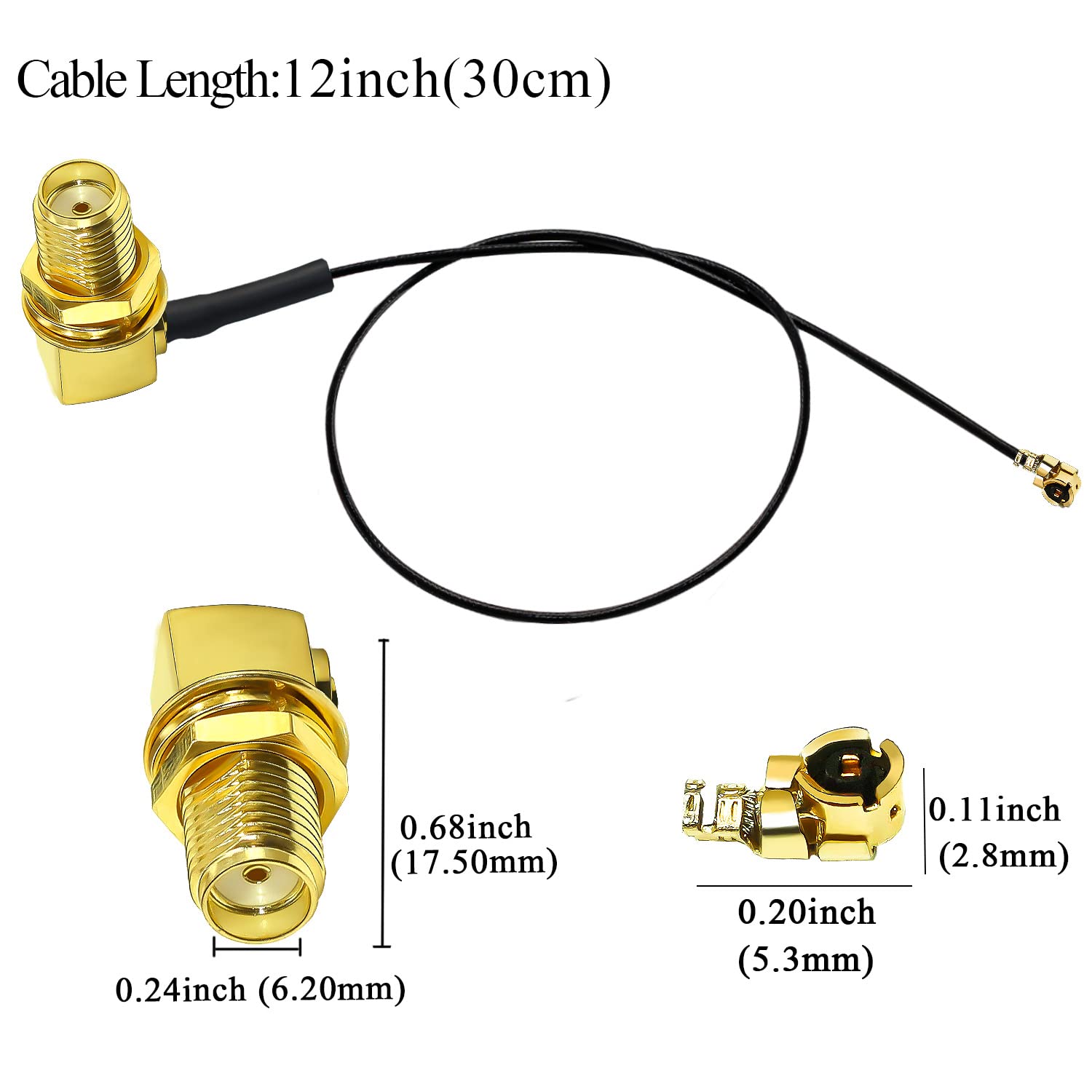 TUOLNK Gniazdo SMA kątowe do U.FL IPX kabel koncentryczny IPX UFL do gniazda SMA, łokieć RF, przedłużacz anteny WiFi, do karty sieciowej, router bezprzewodowy, 30 cm, 5 sztuk