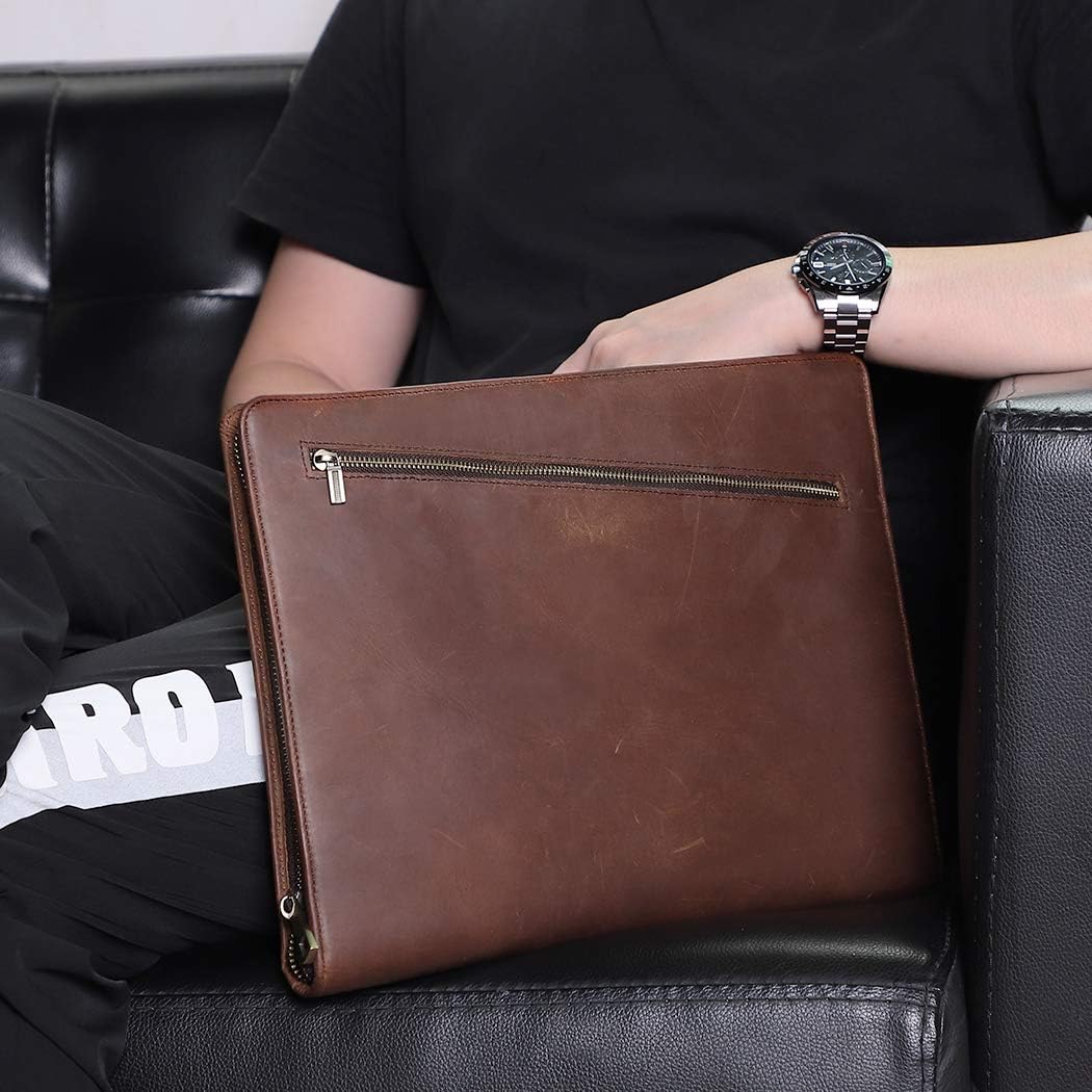 Crazy Horse Leather Portfolio Binder with 3-Zipper, 11-inch iPad Holder Padfolio, Executive Business Organizer for iPad Pro 13, Air 13, Mini, Document Case & Legal Pad Holder for Men & Women