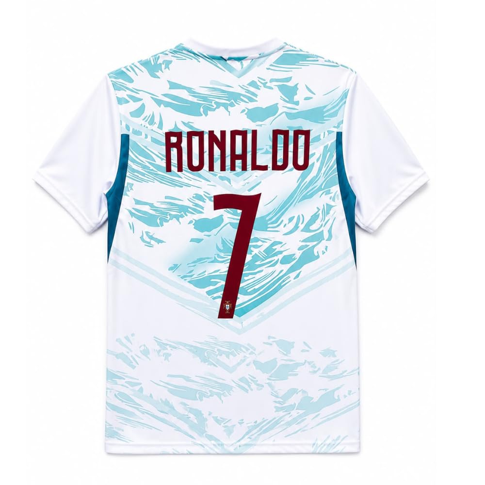 Men's Ronaldo 7 Printed Football Jersey | White & Sky Blue | Polyester Dry Fit Sports T-Shirt | Half Sleeve Round Neck | Regular Fit | Football Fan Jersey | Size L-image-11