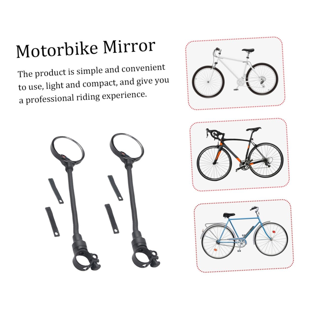2 piezas Espejo Retrovisor para Bicicleta y Moto con Tubo Flexible Ajustable Espejo Acrílico Convexo Resistente Arañazos Instalación Rápida Visión Amplia para Manillar Paquete