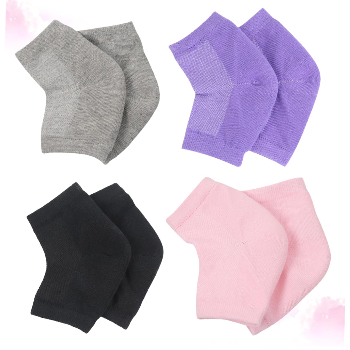 TOVINANNA 4 Pairs Moisturizing Gel Ankle Socks for Dry Heel Protection Breathable Socks Black Grey Pink Purple Soft Comfortable Fit