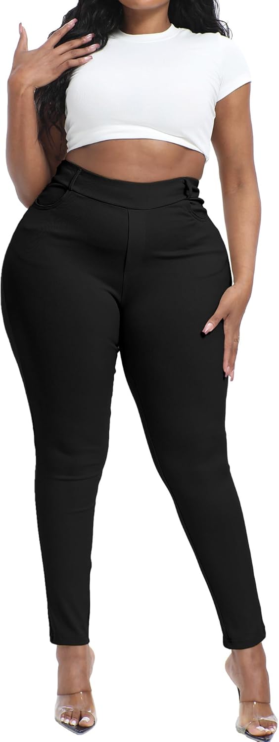 Womens Plus Size Pants Skinny Stretchy High Waisted Casual Ease into Comfort Dress Pants - Image 6