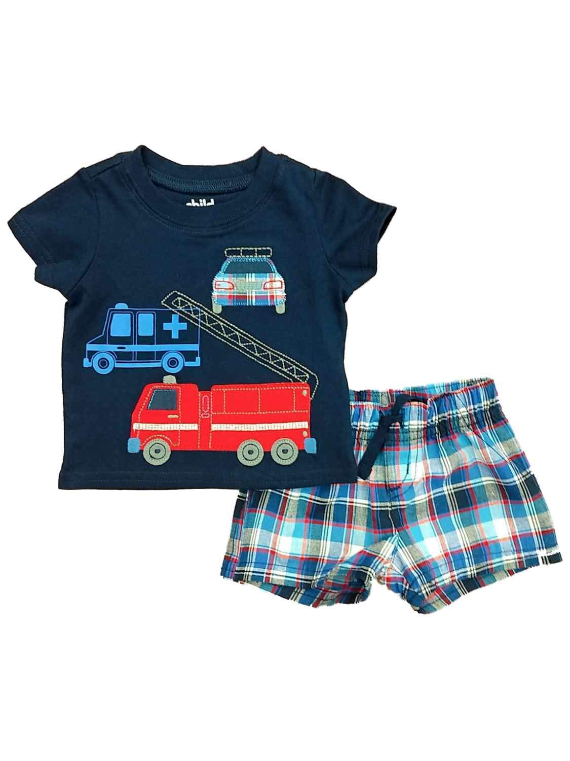 Child of Mine Emergency Vehicles Baby Boys Shirt and Shorts 2 Piece Outfit Set (3-6 Months)