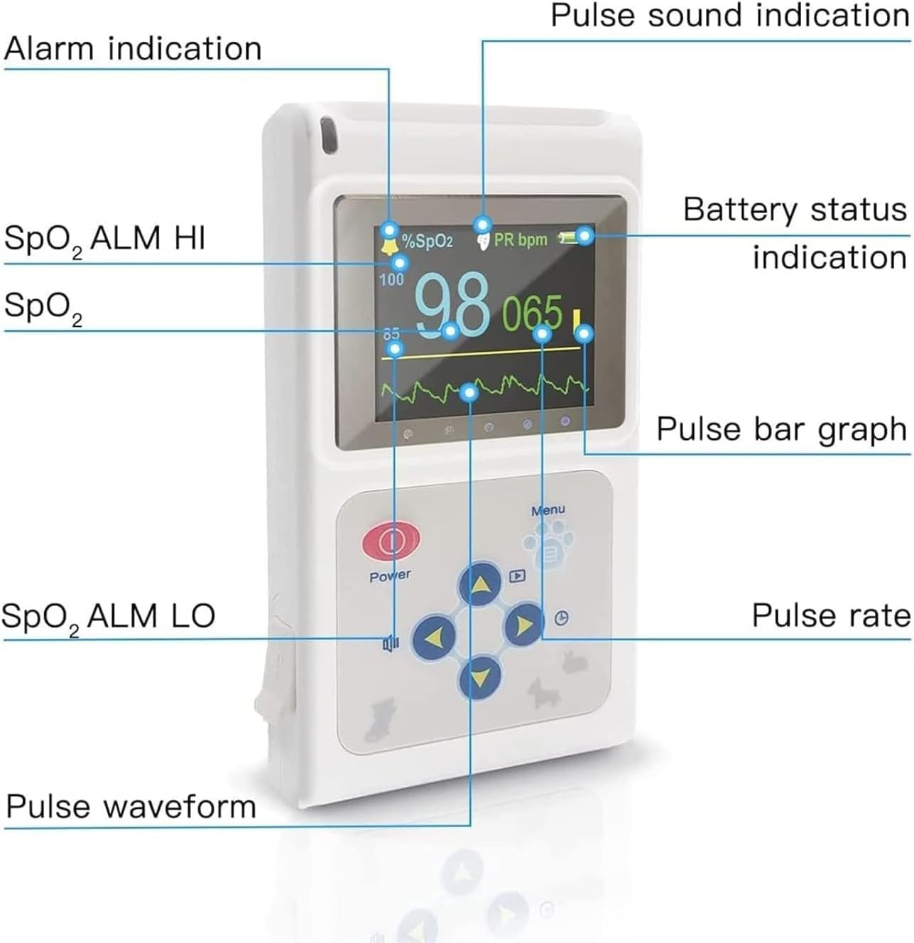 Oxímetro De Pulso Veterinario De Mano, Monitor De Frecuencia De Pulso Que Monitorea La Frecuencia Cardíaca Del Latido Del Corazón De Perros Y Gatos, Spo2 Oído/Lengua, For Gatos Y Perros