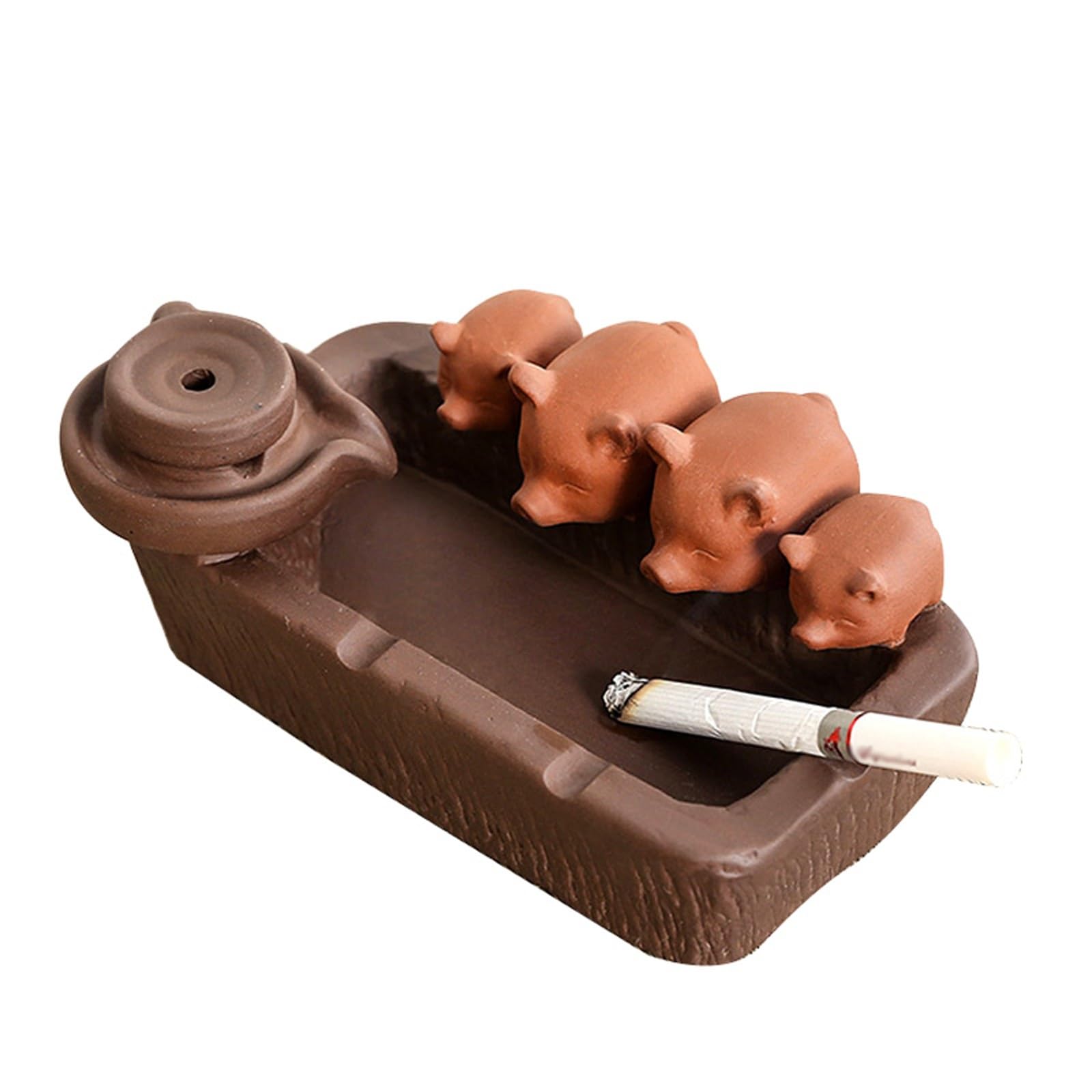ashtray， Ceramic Ashtray for Cigarettes – Creative Stone Mill Piglet Ash Holder, Desktop for Home Office Decoration