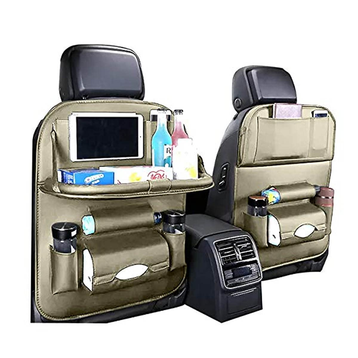 Kingsway Car Backseat Organizer with Foldable Table Tray, Luxury PU Leather Car Storage with Dining Table Holder, Beige Color, Universal Size Fit for all Cars, Pack of 1-image-37