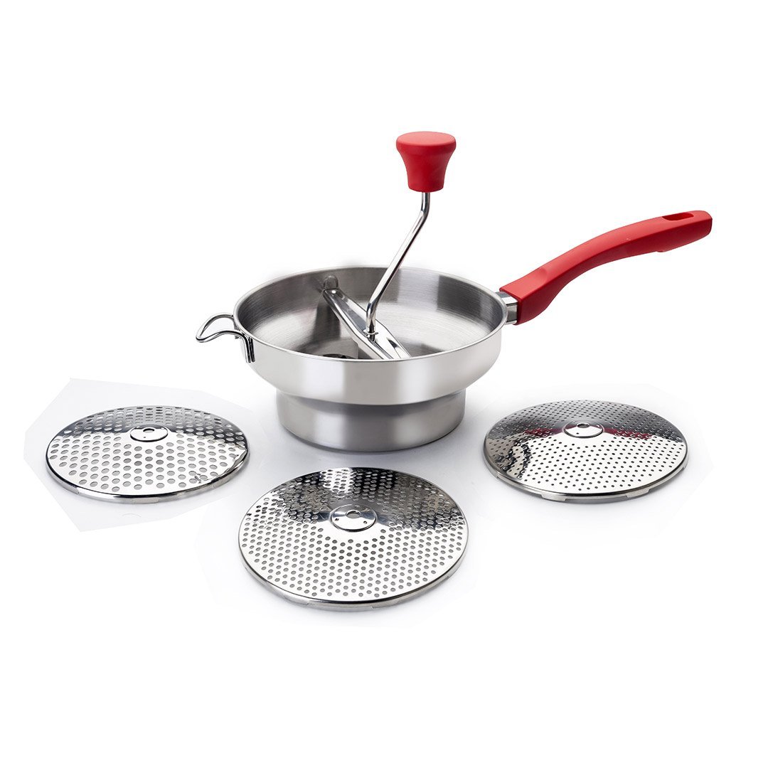 IBILI 742420 Passiergerät-Set Luxe mit 3 Scheiben 20 cm, Edelstahl, Silber/rot, 20 x 20 x 25 cm, 4-Einheiten