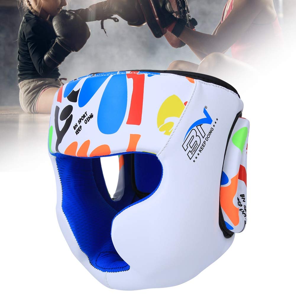 HERCHR Copricapo per Bambini Graffiti per Boxe, Protezioni per Teste di Kickboxing, Equipaggiamento Protettivo per Sparring, Muay Thai E Taekwondo(Bianco)