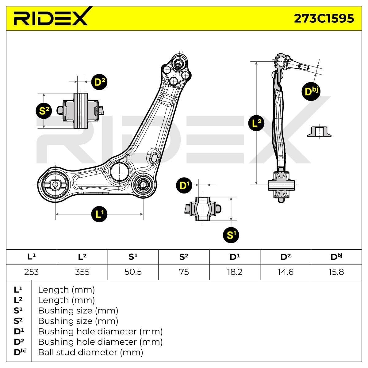 RIDEX 273C1595 Braccio oscillante sospensione ruota Anteriore Sinistra con snodo portante/di guida con dado Compatibilità con RENAULT Espace 5 JR