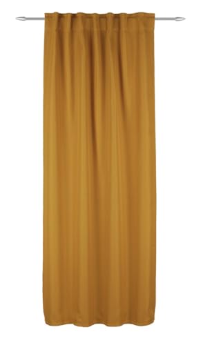 Sehlbach Fertiggardine mit verdeckten Schlaufen, Dimout Uni, Gelb, 135 x 245 cm Gardinen, Energiesparend Im Winter, Wärmeabweisend Im Sommer, Blickdicht, Öko-Tex Zertifiziert, Einfache Montage