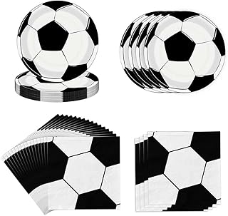 96pcs Soccer Party Supplies Soccer Plates and Napkins Soccer Theme Birthday Tableware Include 48pcs Plates and 48pcs Napkins, Serves 48 Guests