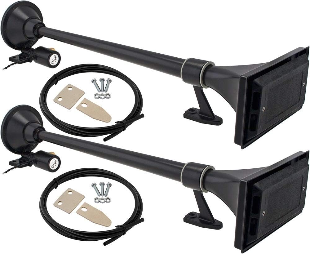 Vixen Horns Train Horn for Boat/Truck/Car. Air Horn Waterproof Black Dual Trumpet + Cover. Super Loud dB. Marine Grade Finish. Fits 12v/24v Vehicles like Semi/Pickup/Jeep/SUV VXH1264BX2