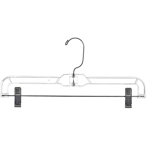 Mainetti 5131 Clear Plastic Hangers with 360 Swivel Metal Hook and Sturdy Metal Non-Slip Padded Clips, Great for Pants/Skirts/Slacks/Bottoms, 14 Inch (Pack of 10)