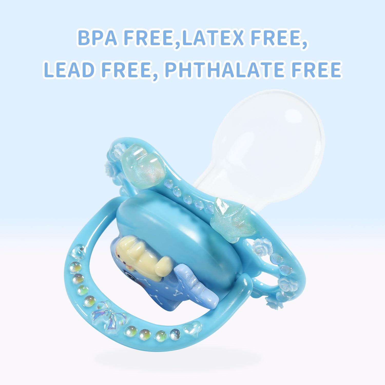 CutiePlusU Adult-Size Pacifier Dummy for Adults DIY Handmade Large Shield - Blue Little Whale Rider - Image 2