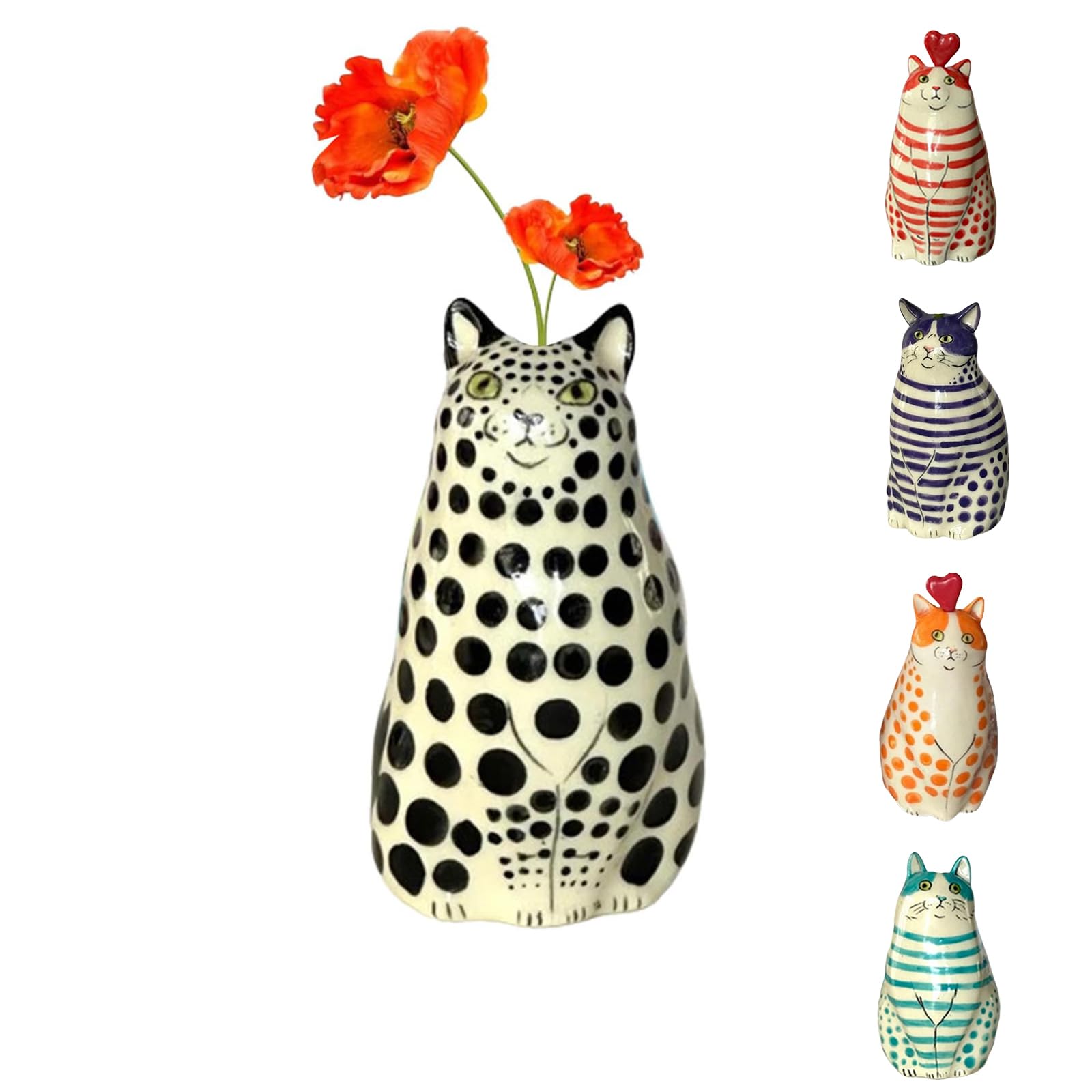 Cute Polka Dot Cat Vase - Cat Lovers Gift,Funny Cat Flower Vase Unique Handmade Tiny Animal Vases for Home Decor,Shelf Vases for Decoration, Bookshelf Decor Vase (Black 1 Pcs)