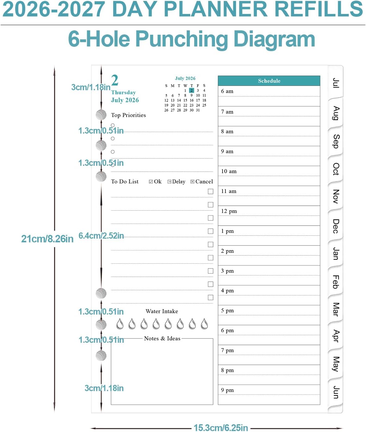 2026-2027 Planner Refills for A5 Binder - One Page Per Day Daily ＆ Monthly Planner, July 2026 - June 2027, Prioritized, To-Do List, Notes, Appointment Schedule, 6-Hole Punched, 5.8" x 8.3"
