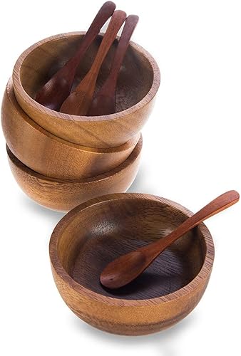 BestySuperStore Mini cuenco redondo de madera de acacia de 3 pulgadas tamaño pequeño para condimentos salsa de inmersión nueces dulces frutas