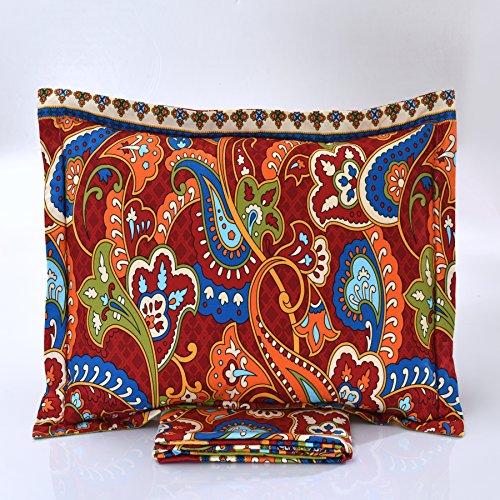Image of FADFAY Exotic Boho Style Bed Sheet Set Colorful Bohemian Bedding Paisley Design Bedding Sets Super Soft Brushed Cotton Stripped Bedding 4Pcs-King