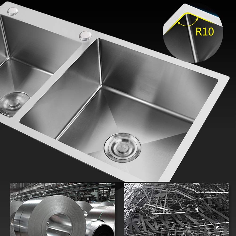 Juego Combinado de Grifo extraíble para Fregadero Doble de Cocina, de Acero Inoxidable Cuadrado, con Kit Completo de fontanería, desagüe y Accesorios para instalación empotrada baj