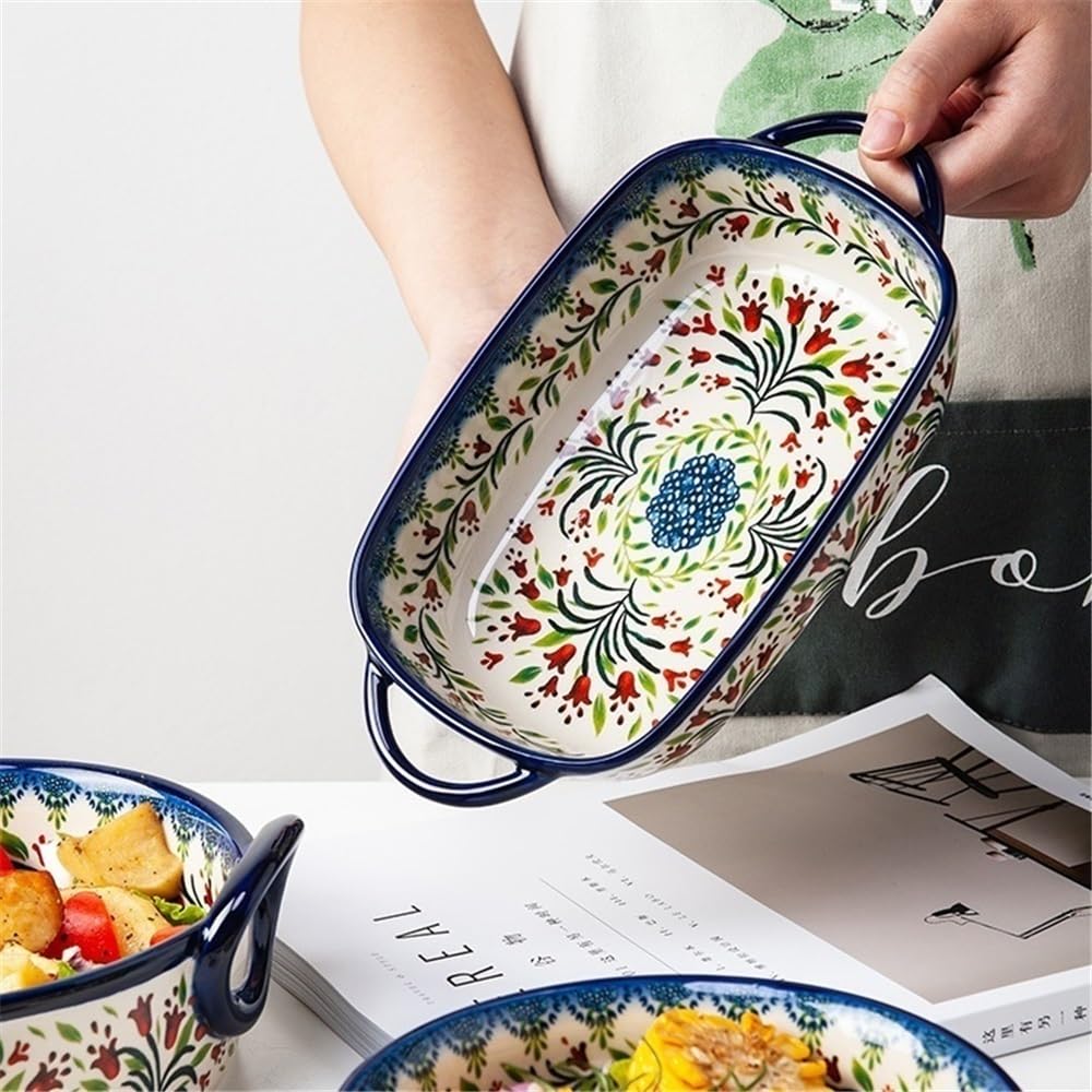 Piatto da forno Teglia da forno con manico Ciotola for stoviglie retrò in ceramica