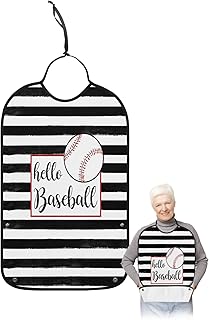 BOBOWUNY Hello Baseball Adult Bibs for Elder Women Men Eating, Watercolor Black and White Striped Waterproof & Washable Bibs for Eating Clothing Protector Dining Bibs for Crumb Catcher