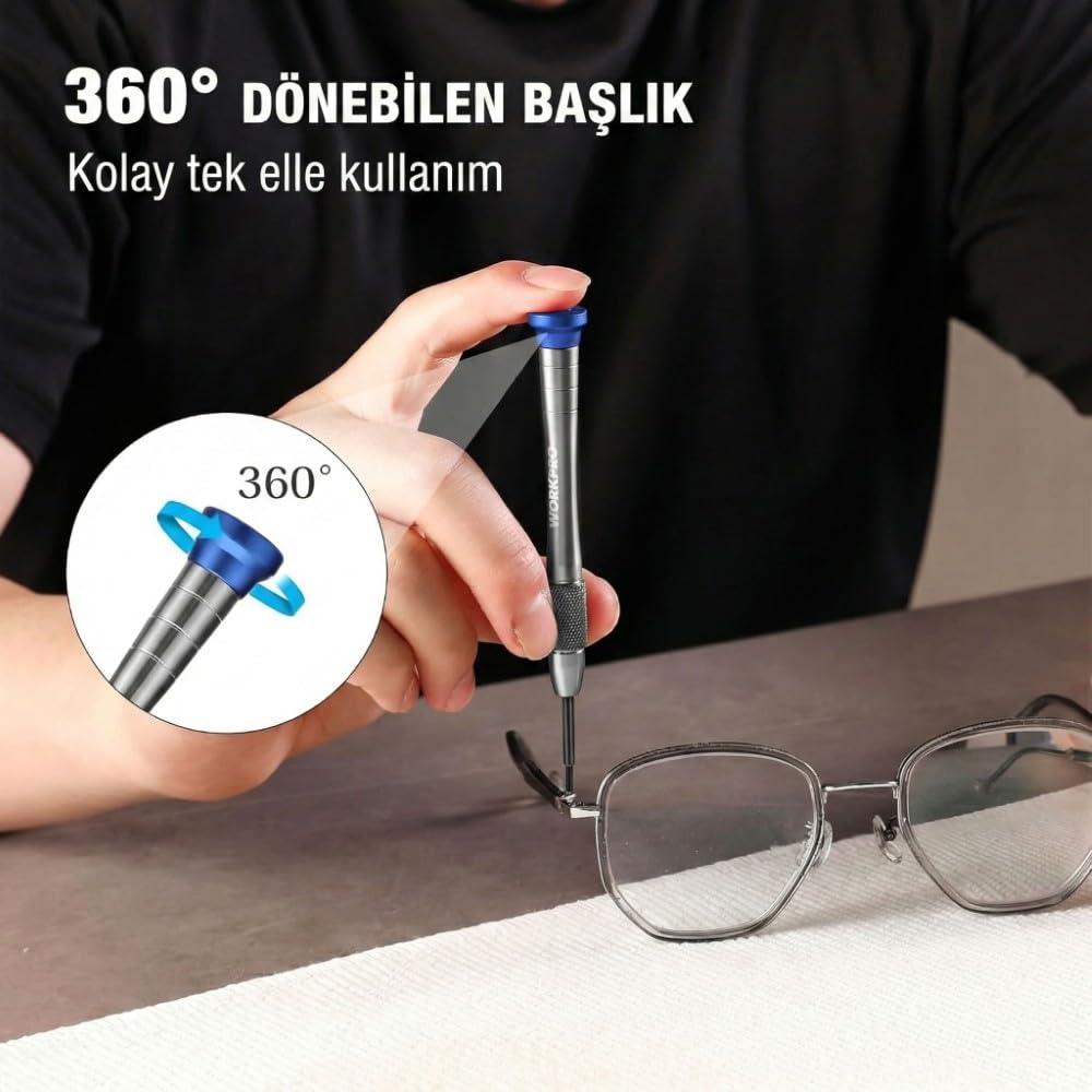 WORKPRO WP200549 Profesyonel Saat Tornavida Seti, 6 Parça, S2 Manyetik, Elektronik Onarım