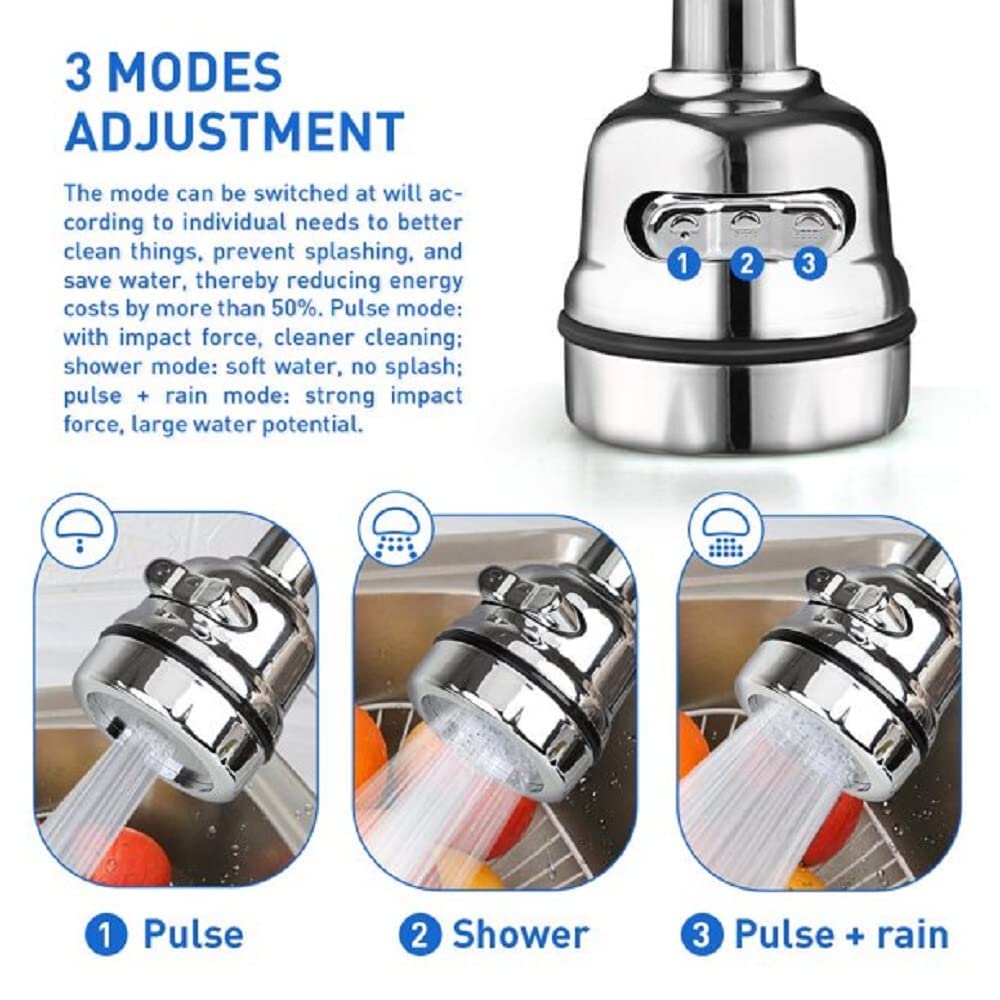 SHFTI Faucet, faucet, three gears, adjustable splash head, kitchen, sink, washbasin, extended extension, aerator, universal (FAUCET-HEAD-HARD NOZZER-C) 1