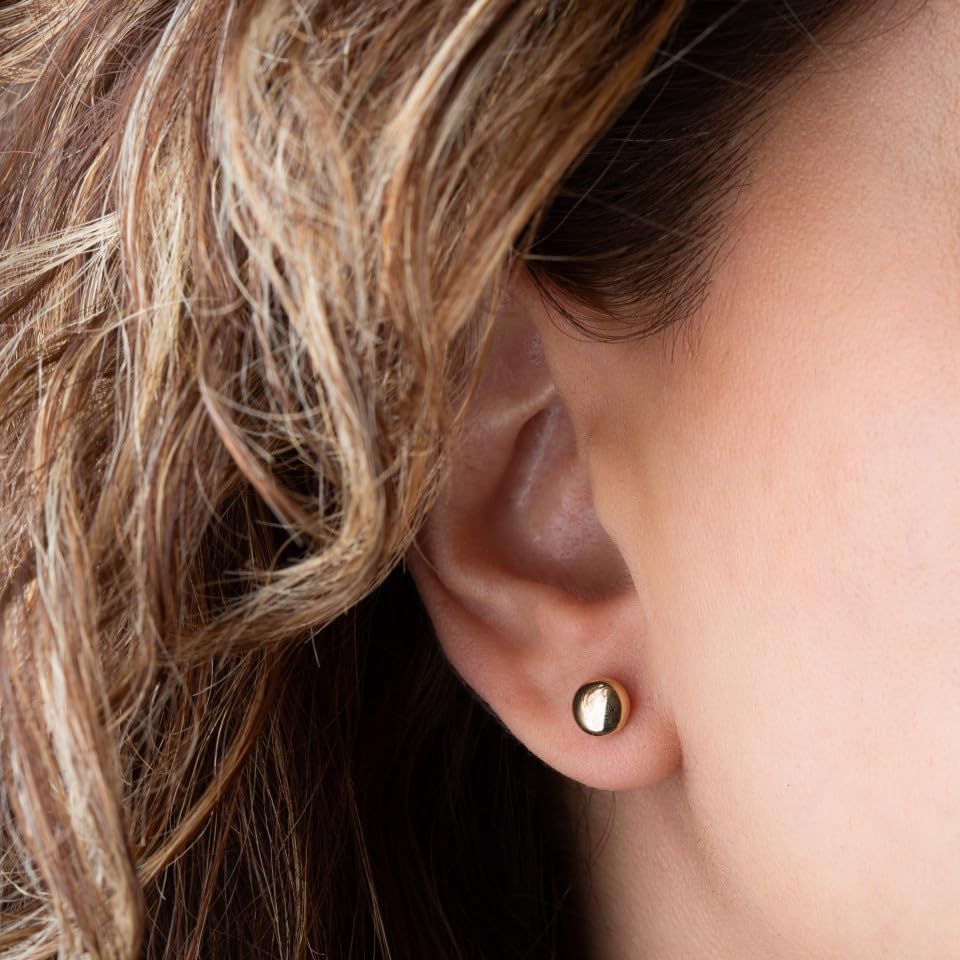 Flat Ball Stud Stud Earrings Real Solid 14K Yellow Gold - Image 2