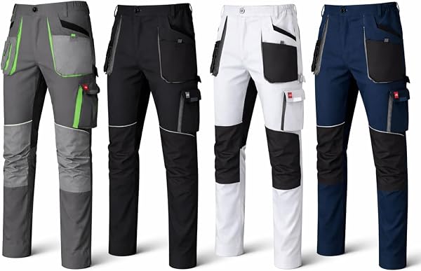 Arbeitshose Herren Stretch mit 10 Taschen Kniepolstertaschen robuste Arbeitskleidung Männer Stretchbund Berufskleidung Handwerk Bundhose Bau Industrie Heimwerker Garten KFZ Werkstatt Hobby Freizeit - 1
