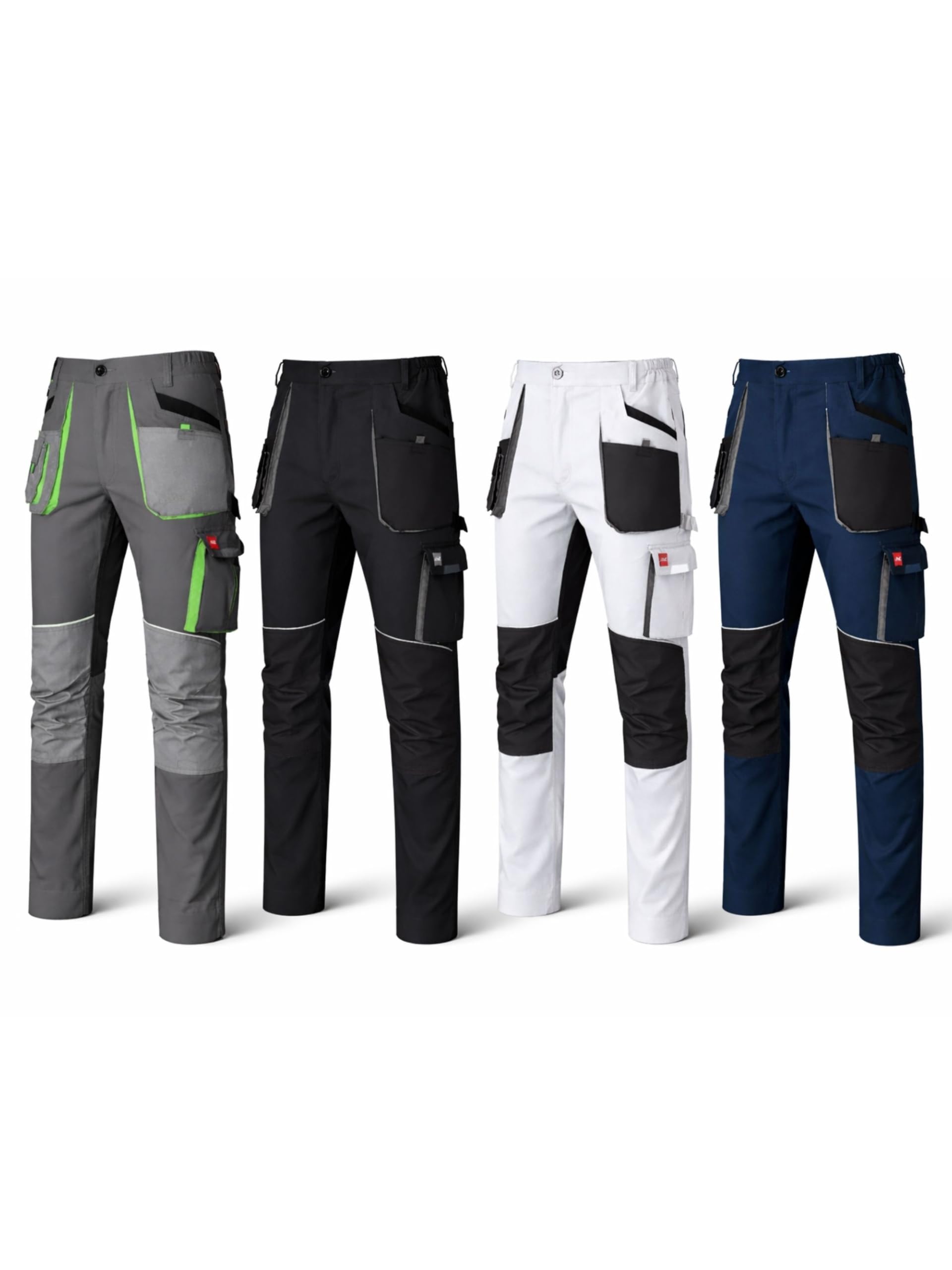 Arbeitshose Herren Stretch mit 10 Taschen Kniepolstertaschen robuste Arbeitskleidung Männer Stretchbund Berufskleidung Handwerk Bundhose Bau Industrie Heimwerker Garten KFZ Werkstatt Hobby Freizeit