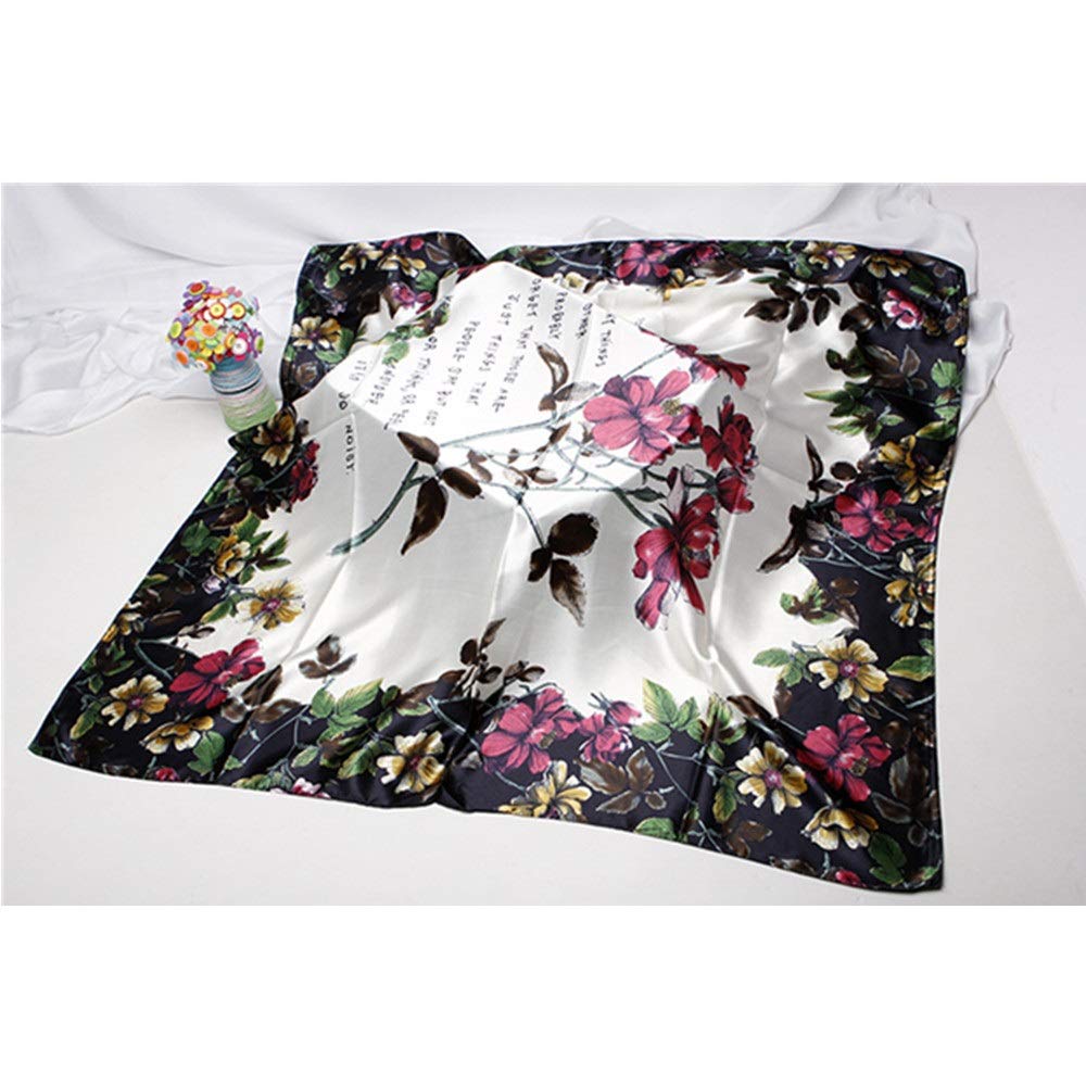 Bufandas Florales para Mujer 2PCS Pañuelo para la Cabeza para Mujer Pañuelo Cuadrado de Seda Satinada Pañuelo para el Cuello Estampado Floral para Mujeres niñas Damas (Blanco 90)