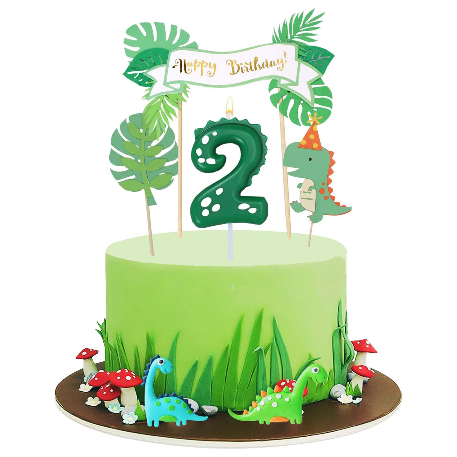 Bougie Dinosaure 2 Ans avec Décoration Gâteau Anniversaire Fête