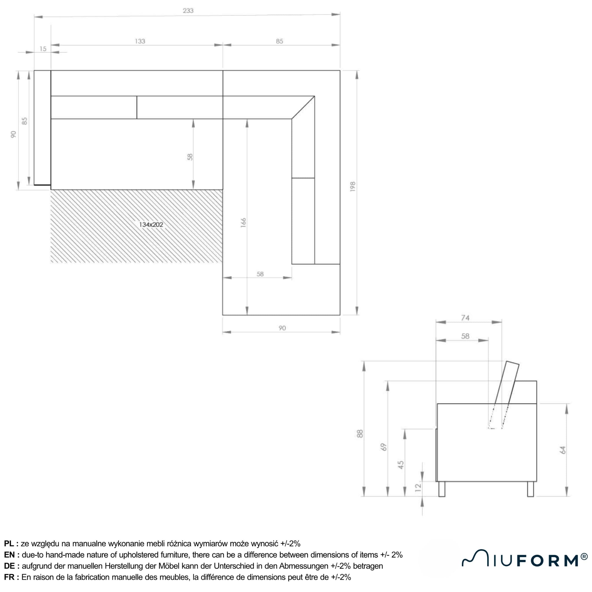 MIUFORM Molly L, 6 Sitzer Ecksofa mit Schlaffunktion, Rechts, Salz&Pfeffer
