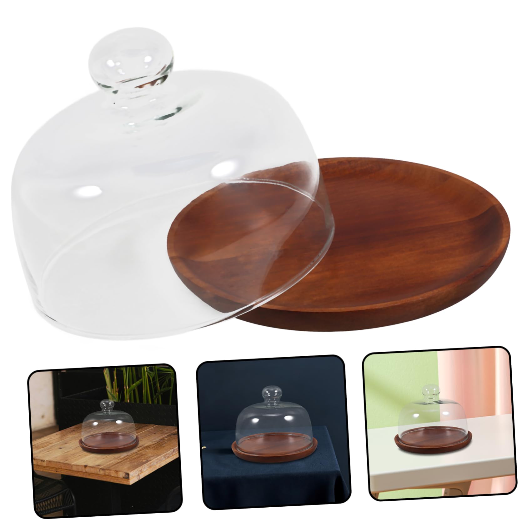 OUNONA Présentoir à Gâteaux Transparent en Bois et Verre, Plateau Café | Cupcakes et Fruits, Usage Mariage ou Bureau, 1 Pièce, Style Élégant et Délicat