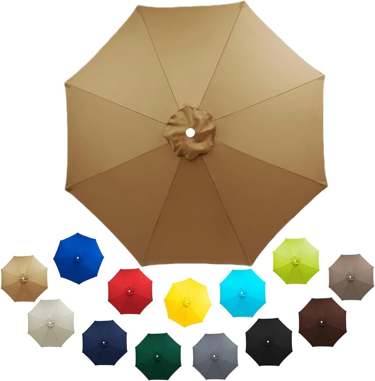 2.0m 2.7m 3.0m(6.6ft 8.9ft 9.8ft) Parasol Umbrella Replacement Canopy, 6 Arms/8 Arms Garden Parasol Fabric Cover Patio Umbrella Replacement Cloth Outdoor Umbrella Replacement Top