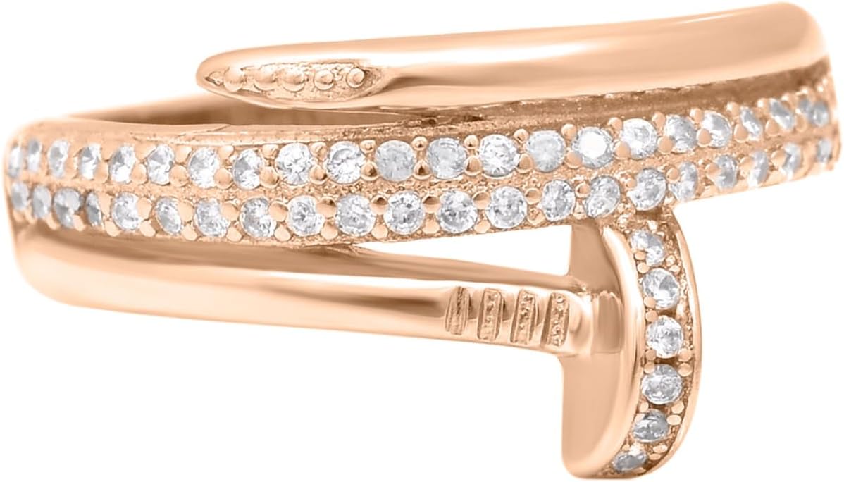 Women’s 925 Sterling Silver Wrap Nail Ring |18K Gold Plated with Cubic Zirconia | Designer-Inspired Adjustable Minimalist Jewelry Gift for Her | Sizes 5–12