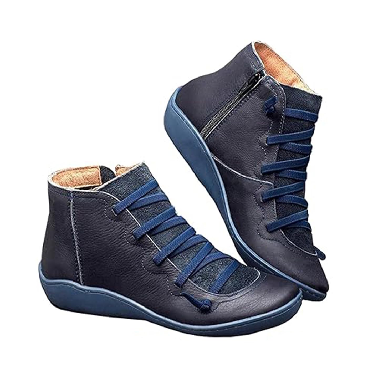 Womens Vintage Casual Short Ankle Boots 2025 Fall Boot Retro PU Leather Low Heel Flat Cowboy Boots Arch