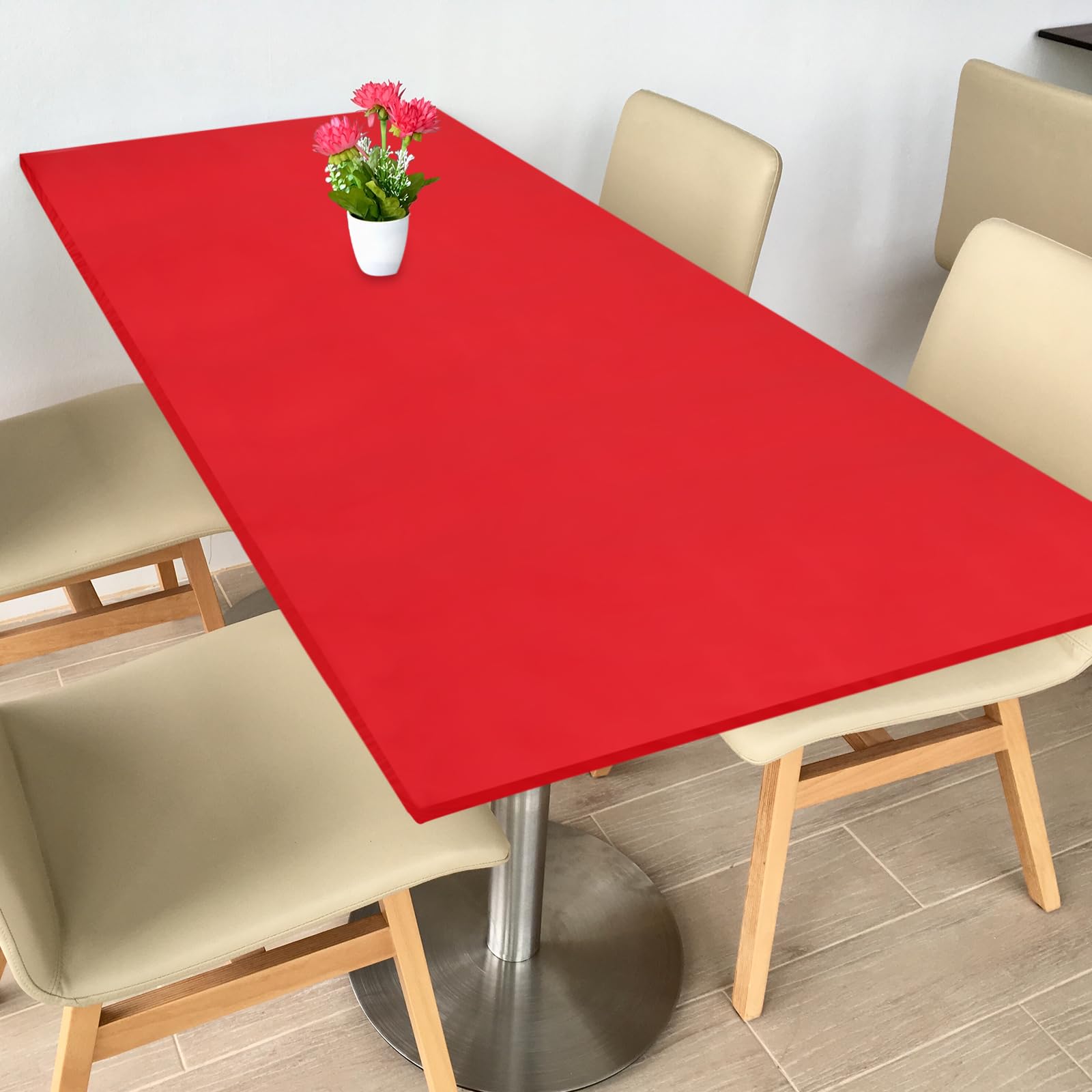 sourcing map Fitted Tablecloth Fit 8ft Rectangle Table, Polyester Washable Spandex Stretch Table Cover with Elastic Edge for Picnic Camping Patio Outdoor (96"x30", Red)