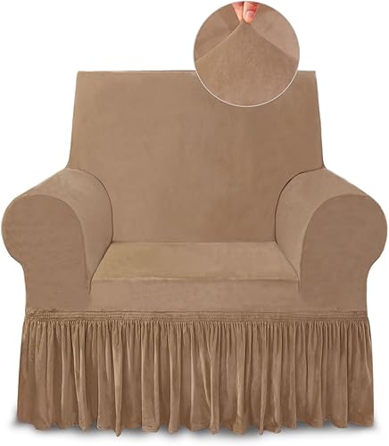 NICEEC Funda para sillón súper suave, 1 pieza, color café claro, elástica, universal, de elastano, para sala de estar, fácil ajuste, lavable,