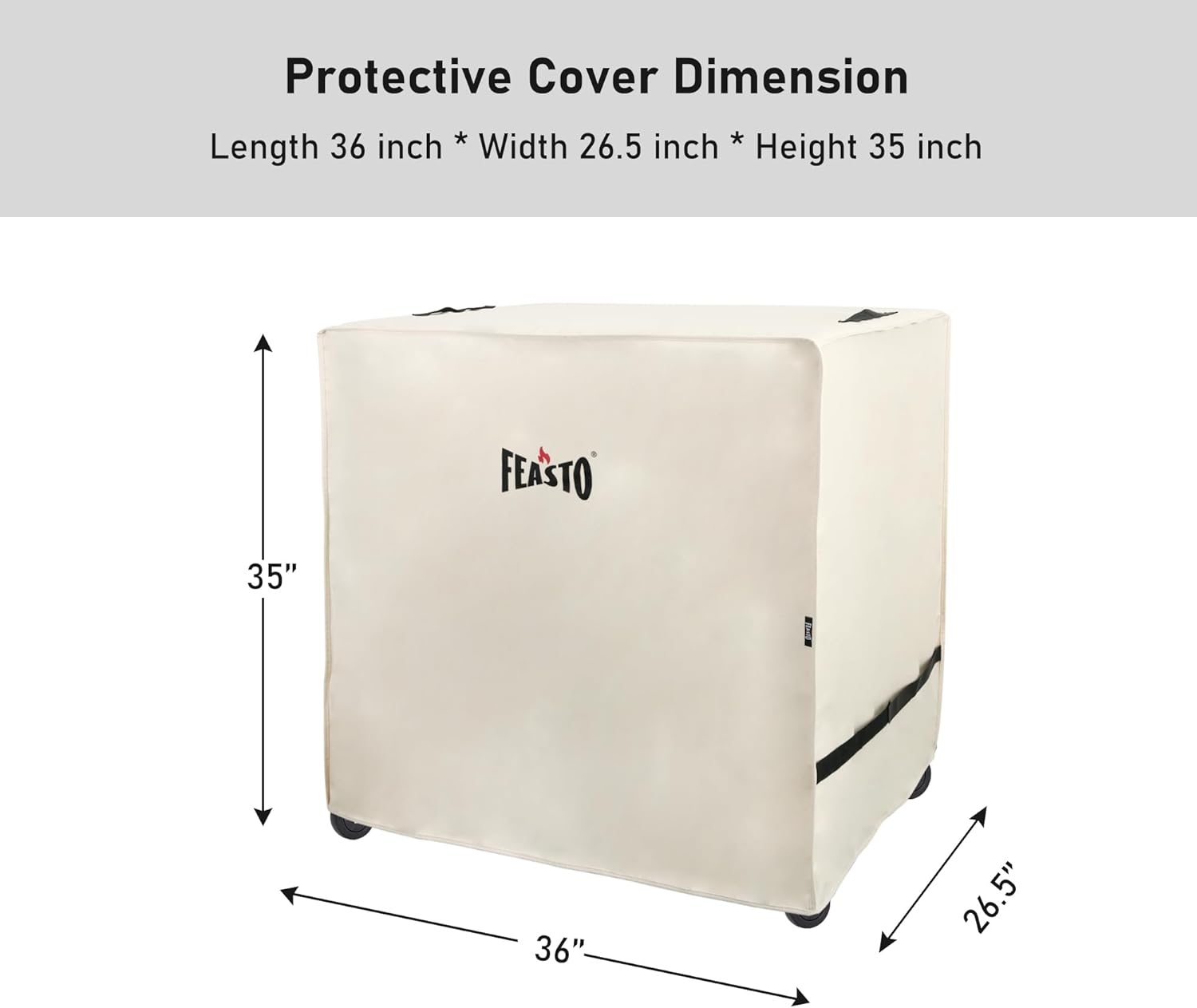 Feasto Outdoor Grill Cart Cover with dimensions labeled