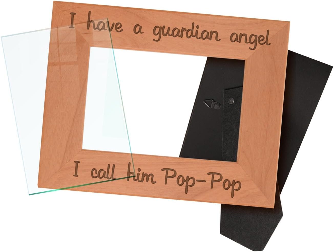 ThisWear Bereavement Gifts Grandpa Pop Pop I Have a Guardian Angel Funeral Gifts Natural Wood Engraved 4x6 Landscape Picture Frame