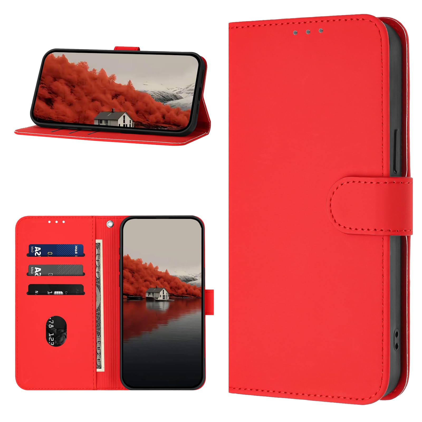 Cover per iPhone XR, Custodia a Libro in PU Pelle [Slot Carte] Premium Flip Caso Portafoglio, Antiurto Wallet Case Cover per iPhone XR (Rosso)