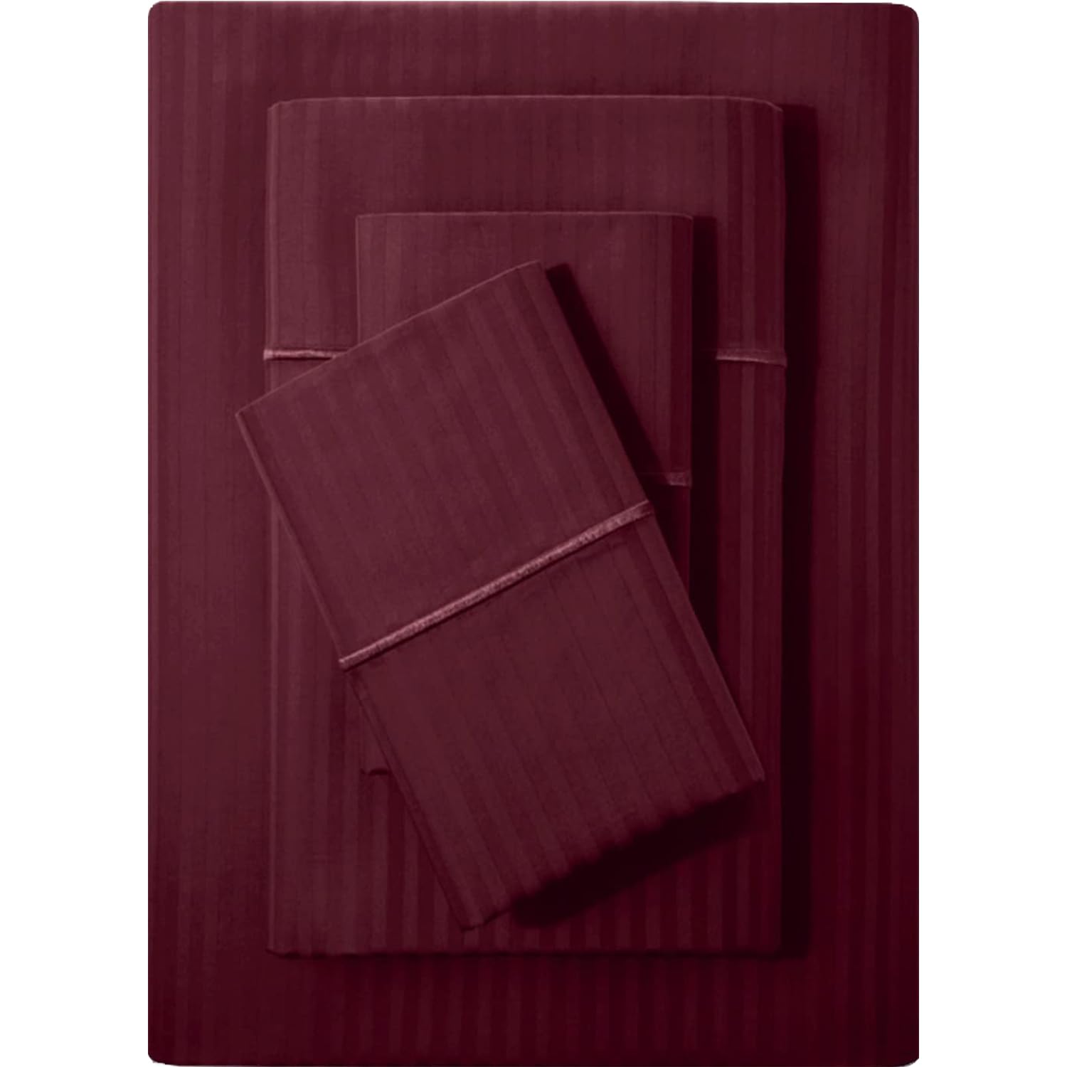 Feather & Stitch 500 TC King Size Damask Bed Sheet Set, 100% Cotton Soft Breathable Bedsheets, 4 Piece 18" Deep Pockets Sateen Weave Striped Bedding Mattress Resort Hotel Luxury- (Burgundy, King)