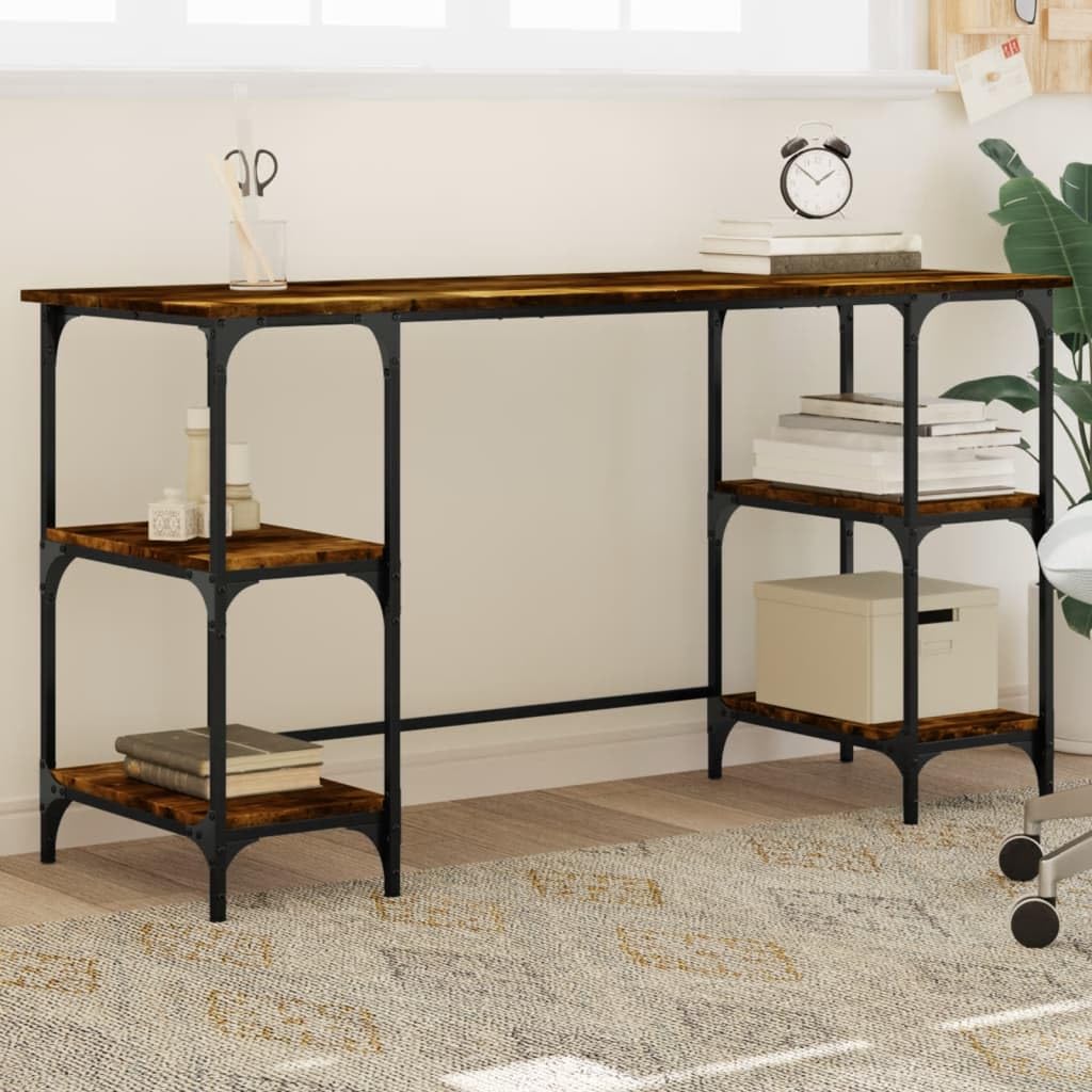 Tavolo Salvaspazio Scrivania Gaming Tavolo Consolle Scrivanie Gaming Scrivania Rovere Fumo 140x50x75 cm Metallo e Legno Multistrato per Studio Camera Da Letto Sala Studio Soggiorno