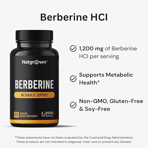 Miniatura 2 de Natgrown Suplemento de berberina - Berberina HCl 1200 mg por porción - Vegano, sin gluten, sin OMG - 60 cápsulas