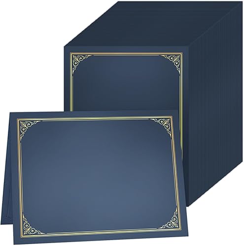 SUNEE Titulares de certificados (azul, 80 paquetes, nuevo patrón), cubre diploma, borde de lámina dorada, para certificados de tamaño carta de 8.5 x