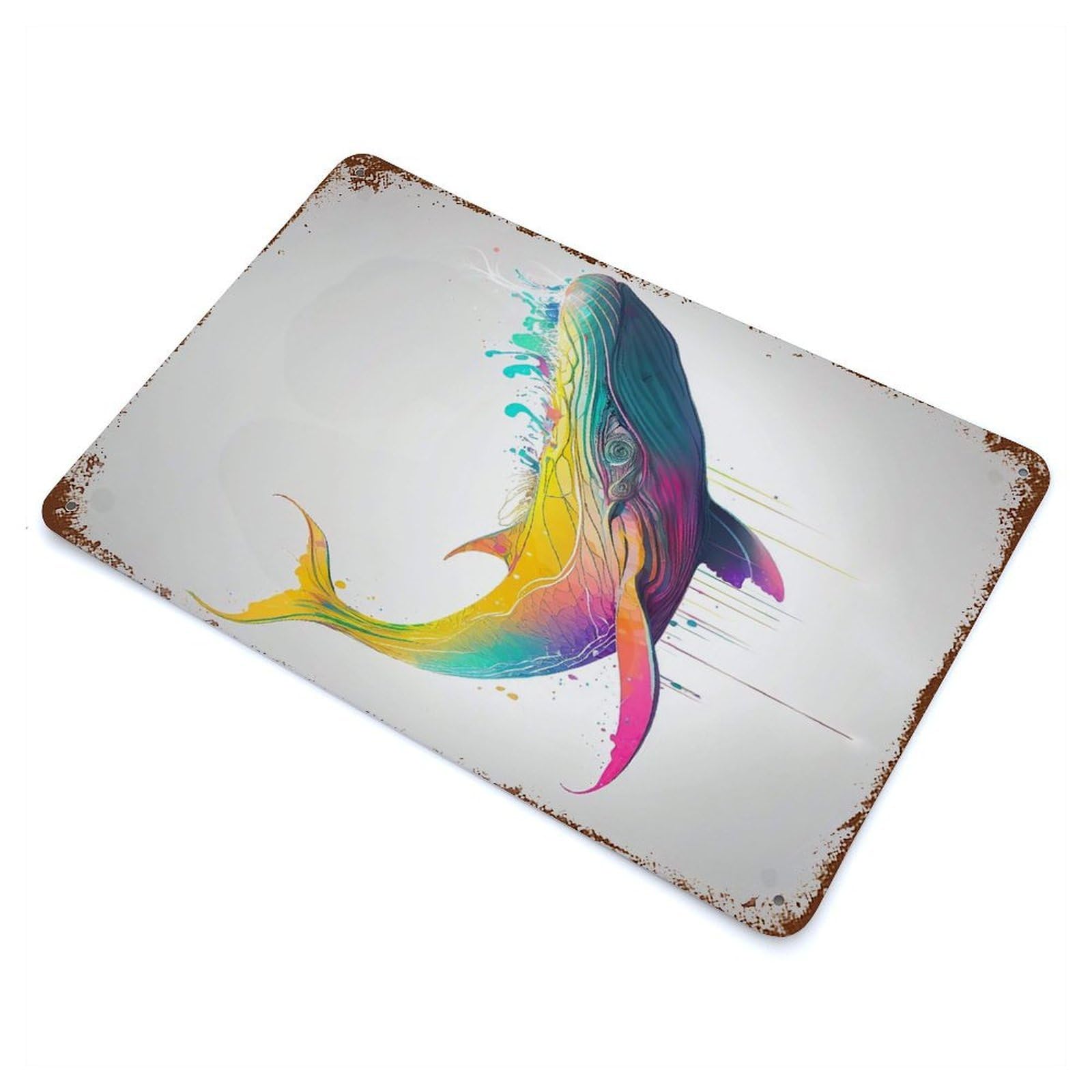 Garage Style Colorful Whale Decorative Tin Sign 11.8"x7.9", Rustic Home Decor for Bar And Workshop